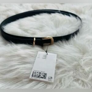 NEW H&M Black Vegan Leather Belt w/Gold Buckle Size‎ XXL 52"